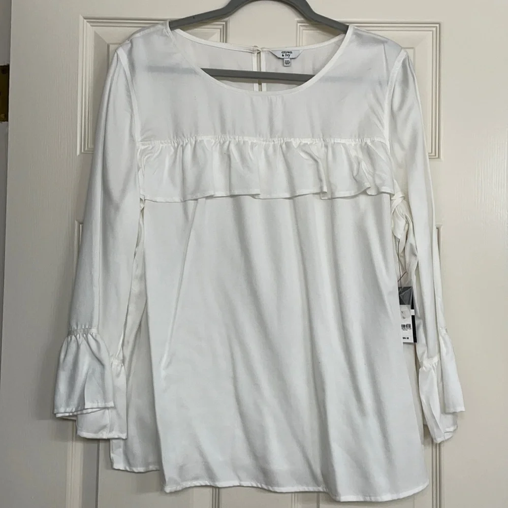 Crown & Ivy XXL cream/white ruffle blouse NWT - Picture 1 of 4